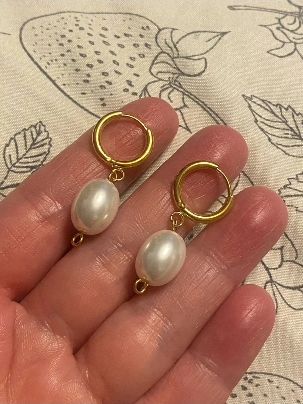 Gold & White Pearl Drop Hoop Earrings - Women Jewelry